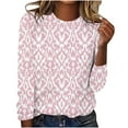 thumbnail image 2 of Honeeladyy Fashionable Women's Printed Round Neck Pullover Long Sleeved Casual Top for Going Out (Pink,5XL), 2 of 4