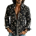 thumbnail image 2 of Yusimy Men's Floral Button-Up Shirt, Breathable Long Sleeve with Collar, Loose Chiffon Top for Vacation Party and Summer Holiday Casual, 2 of 5