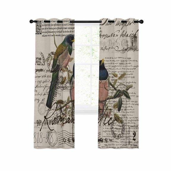 Vintage Birds Blackout Curtains 84 Inches Long for Bedroom,Country Envelope Postmark Farmhouse Botancial Thermal Insulated Room Darkening Black Out Curtain Panels Grommet Drapes for Living Room