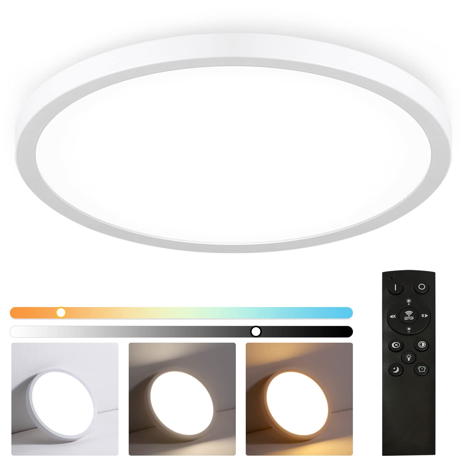 48W Dimmable LED Round Wood-Grain Ceiling Light – 20 Inch, Remote Control, 3000K-6500K, Flush Mount For Bedroom/Living Room