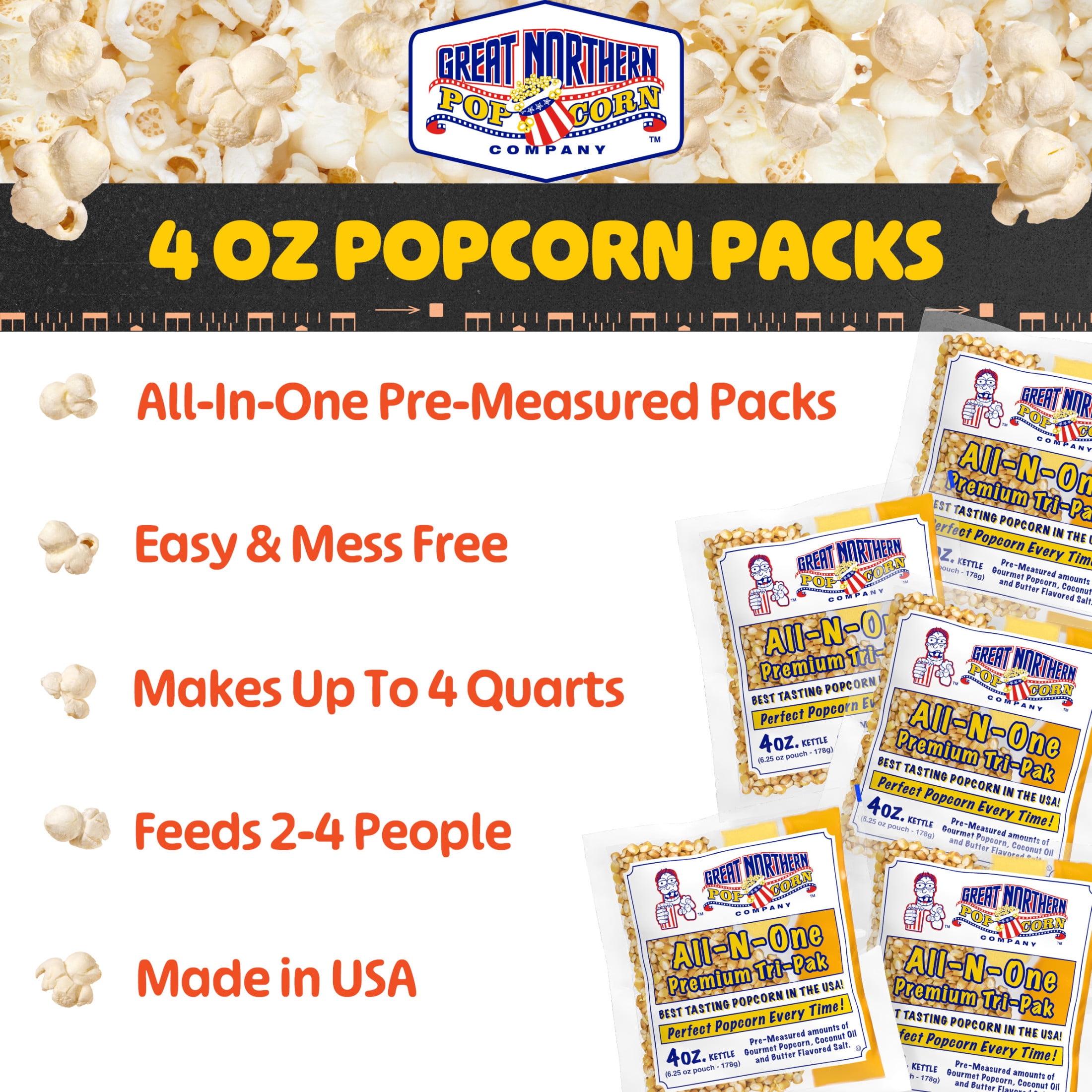 Great Northern Popcorn 4oz Popcorn Machine Popcorn Packets - All in One Popcorn Packs (40 Case)