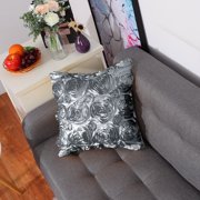 PiccoCasa 3D Satin Rose Throw Pillowcase 16x16 Decorative Throw Pillow Cover, Grey