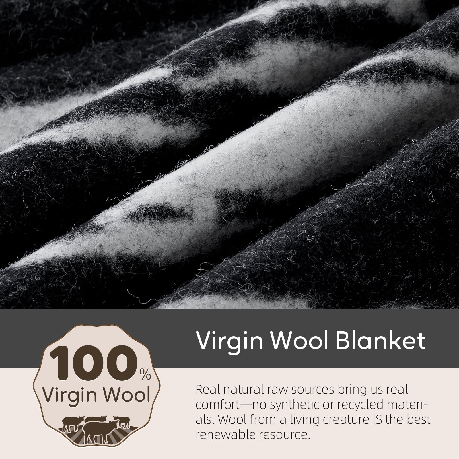 100% Wool Blanket, 62" x 86", Warm, Thick, Washable, Military Wool Blanket, Great for Camping, Outdoors, Sporting Events, Survival Kits