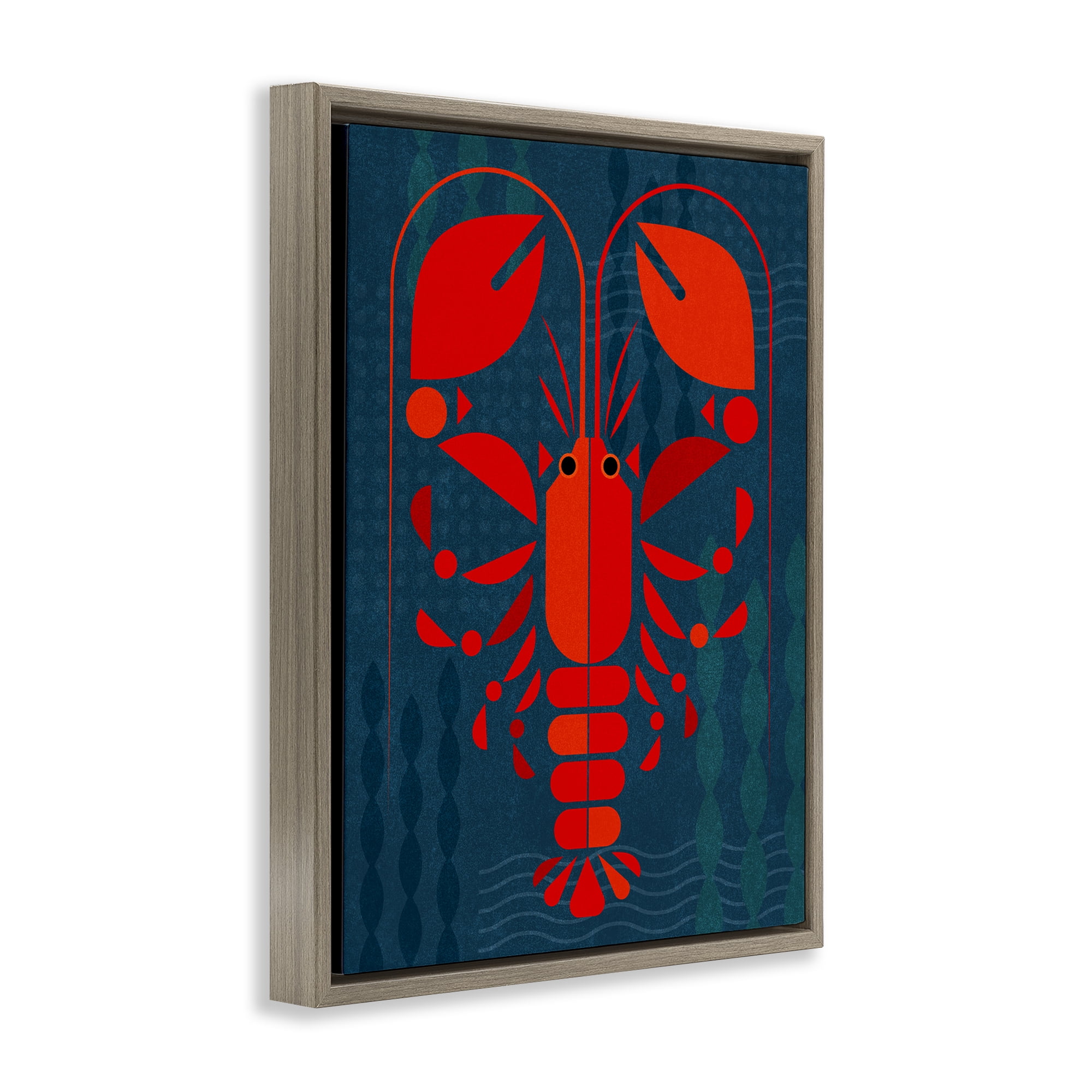 Stupell Industries Nautical Lobster Shape Animals Painting Brown Floater Framed Canvas Art Print Wall Art, 17 x 21