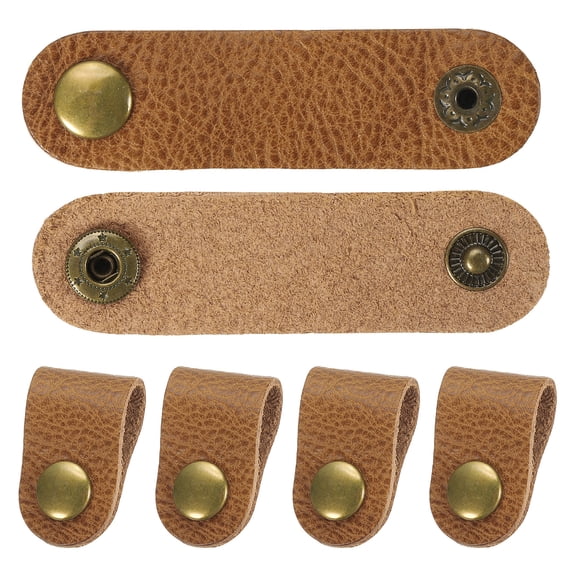 Uxcell Leather Cord Organizer Cable Straps, 6Pcs 8x2cm Cable Leather Clips USB Earphone Cord Management, Yellow Brown