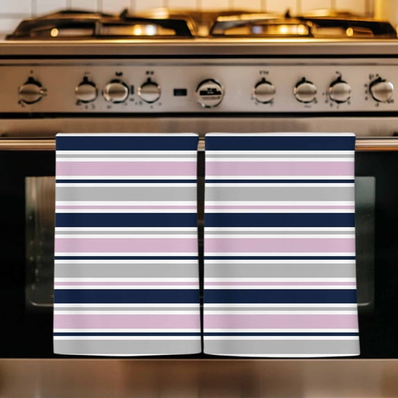 Pink Grey Striped Kitchen Towels Set of 2, Farmhouse Stripes Modern Abstract Art Absorbent Dish Towels for Kitchen, Microfiber Hand Towel, Quick Drying Tea Towel for Cleaning Decorative Dishcloths