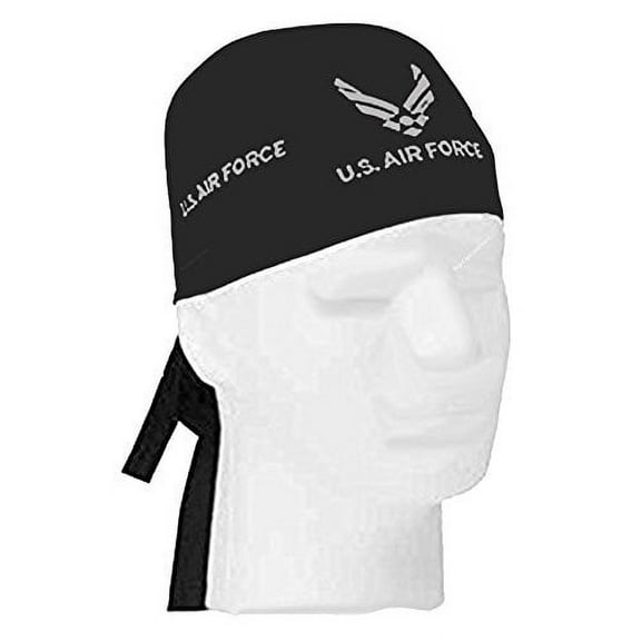 Air Force Doo Rag Durag Cap Black Head Wrap Silver Wings Logo Emblem