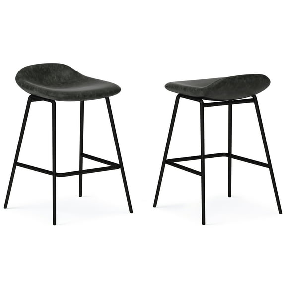 Simpli Home Dafney Contemporary 24 inch Counter Height Stool (Set of 2) in Distressed Charcoal Grey Vegan Faux Leather