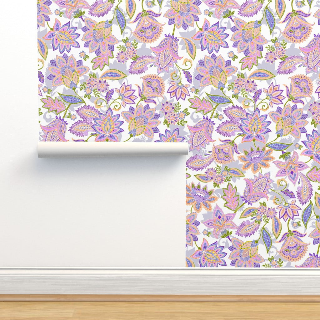 Peel & Stick Wallpaper 6ft x 2ft - Lilac Chintz Maximalist Traditional