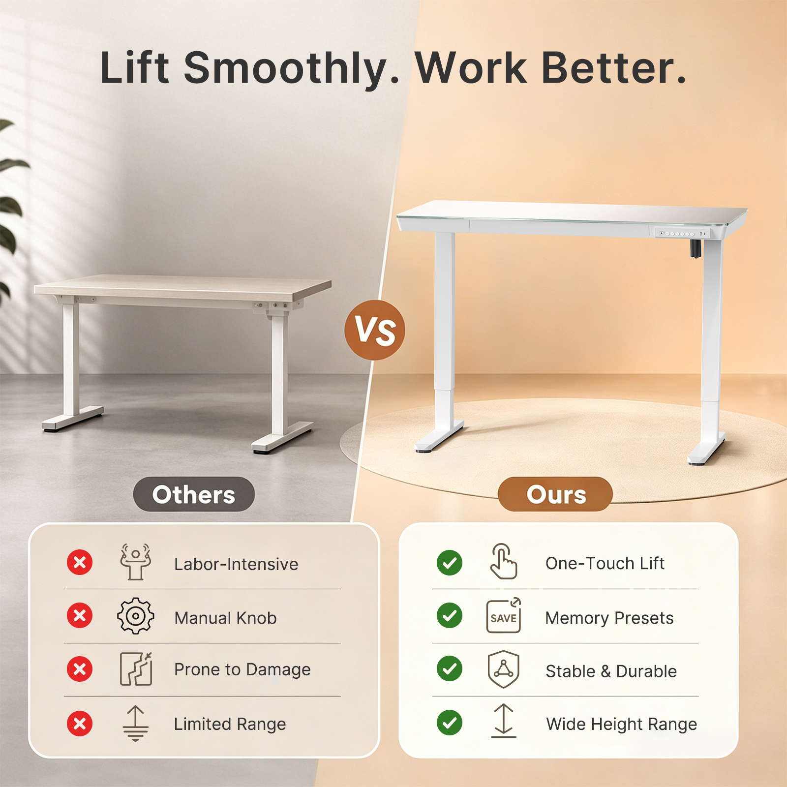 Chitooma Glass Top Electric Standing Desk, 48" x 24" photo 7