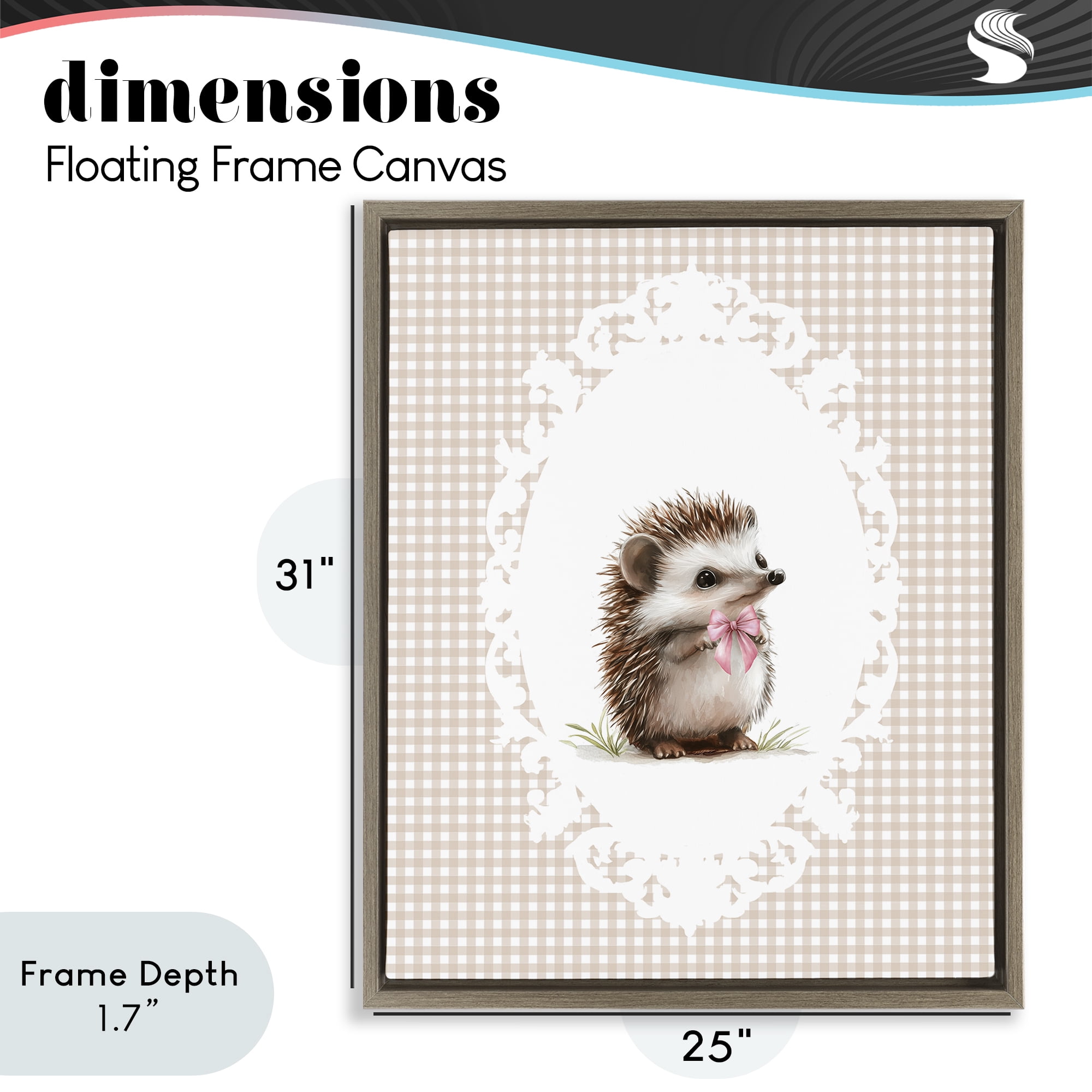 Stupell Industries Vintage Bow Hedgehog on Gingham Brown Framed Floater Canvas Wall Art, design by Christine Simpson Art
