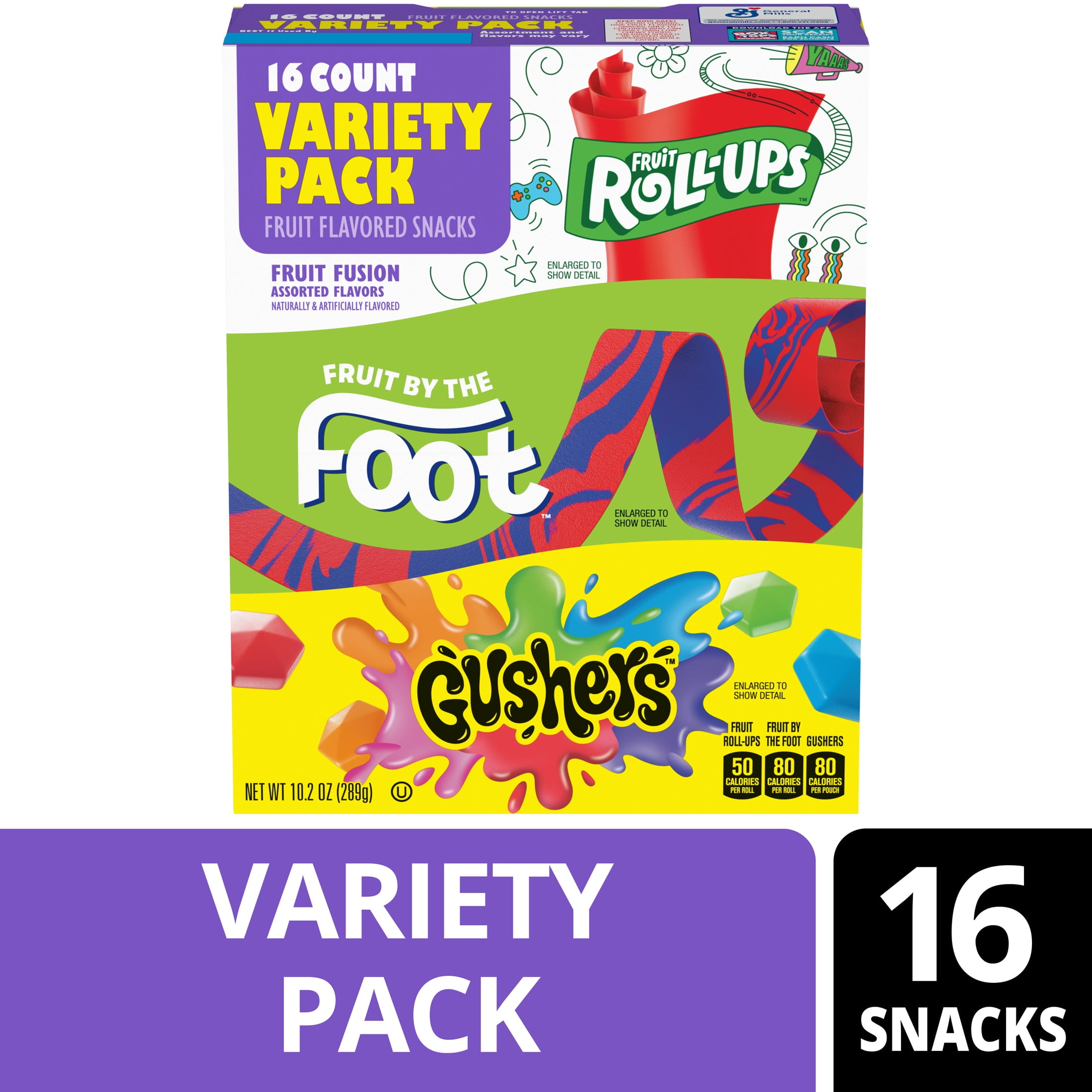 (6 pack) Fruit Roll-Ups, Fruit by the Foot, Gushers Gluten Free Fruit Flavored Snacks (16 Pouches)