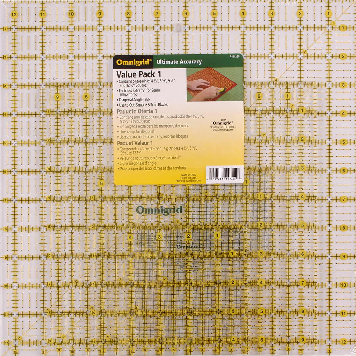Omnigrid Square Quilting Ruler Value Pack (4-1/2", 6-1/2", 9-1/2" & 12-1/2")