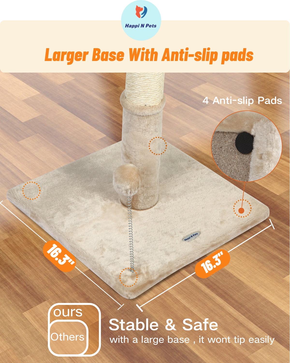 Happi N Pets 26" Cat Scratching Post with Platform, Cat Tree Tower Featuring with Hanging Balls & Cozy Cat Perch, Stable Cat Scratch Posts-Beige