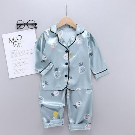 

Hazel Tech Autumn Baby Kids Girls Boys Pineapple Print Sleepwear Set Long Sleeve Blouse Tops+Pants Pajamas