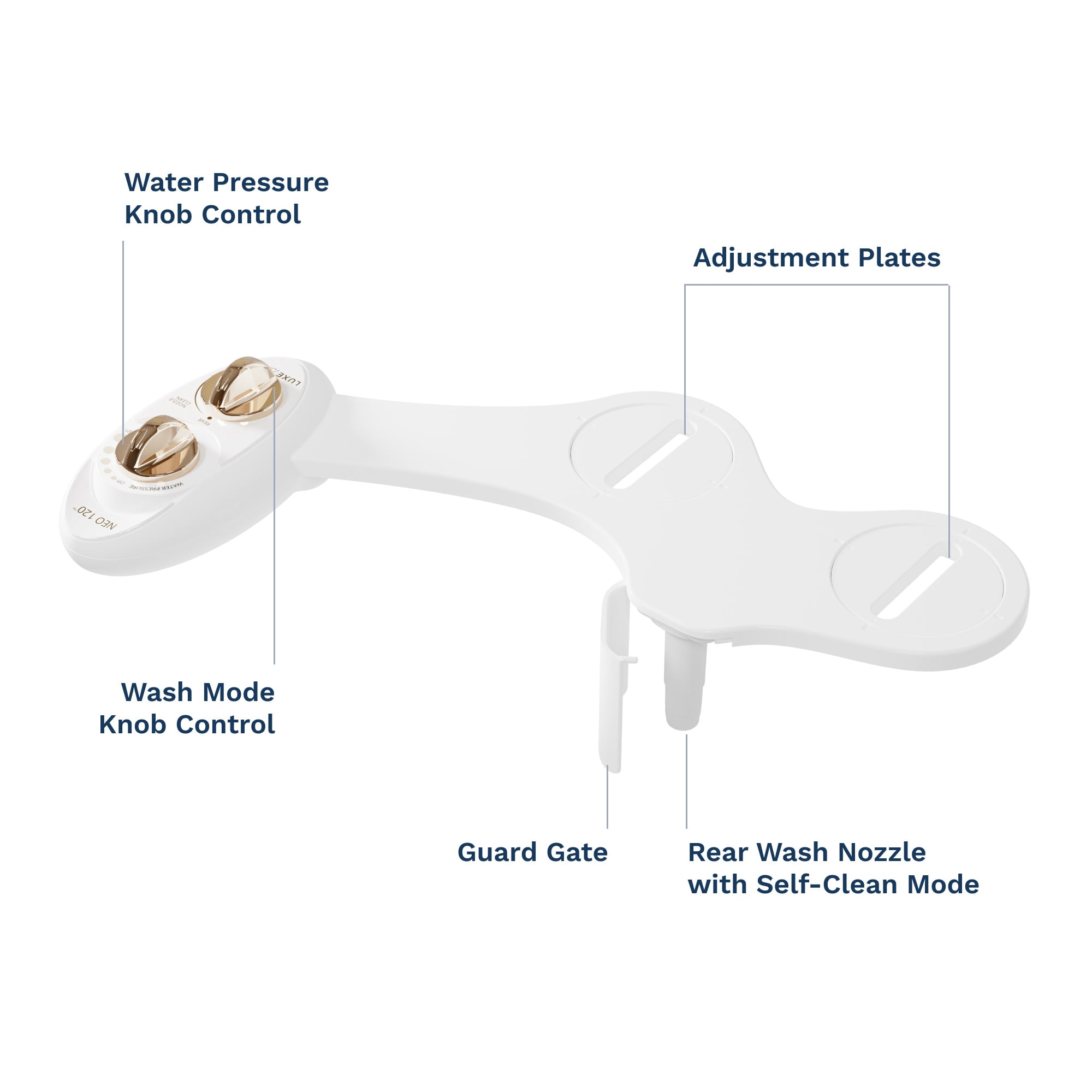 LUXE Bidet NEO 120 - Self-Cleaning Nozzle, Fresh Water Non-Electric Bidet Attachment for Toilet Seat, Adjustable Water Pressure, Rear Wash (Gold)