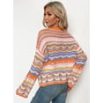 thumbnail image 2 of Hotian Women Striped Pointelle Knit Pullover Jumper Sweater Colorblock Casual Knitwwear Orange XS, 2 of 5