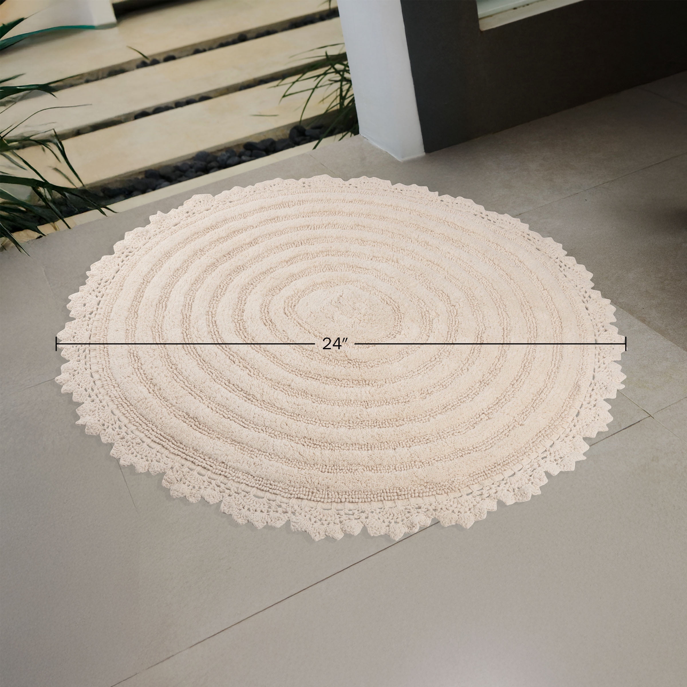 Lavish Home Bathroom Rugs - 2-Piece Woven Cotton Bath Mat Set (Ivory)