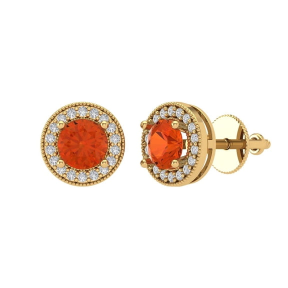 Clara Pucci 3.54 ct Brilliant Round Cut Halo Studs VVS1 Genuine Conflict free Red Zircon Solid 18K Yellow Gold Designer Everyday Earrings Screw back