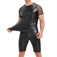 thumbnail image 2 of RYDCOT Mens Latex Short Sleeves Patent Leather Faux Leather Shorts Tight Fitting Suit Black Outfit Black, 2 of 9