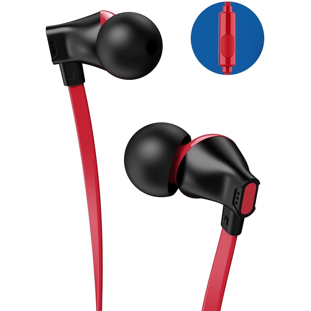 VOGEK Earbud Headphones with Microphone Compatible with iPhone, Android and Blackberry - In-Ear (Black & Red), Earpads S/M/L