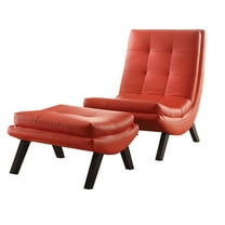 OSP Home Furnishings Tustin Lounge Chair and Ottoman Set With Red Faux Leather Fabric and Black Legs