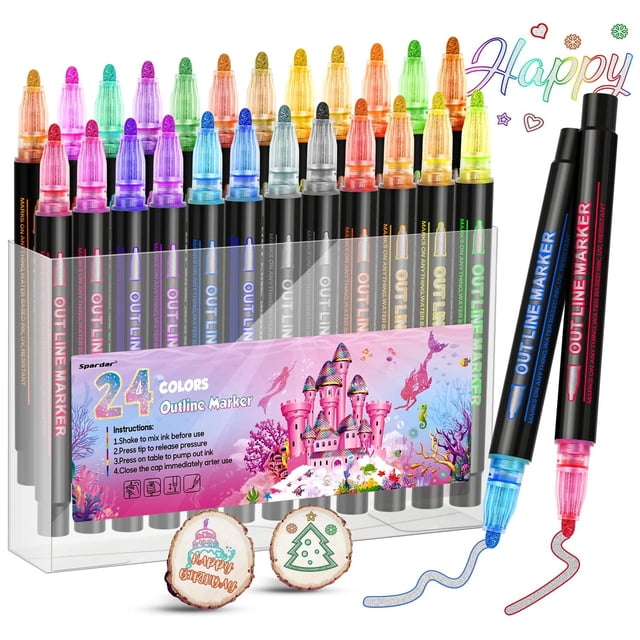 Marcadores Acrílicos con Purpurina Juego de 24 Colores Efecto Garabato