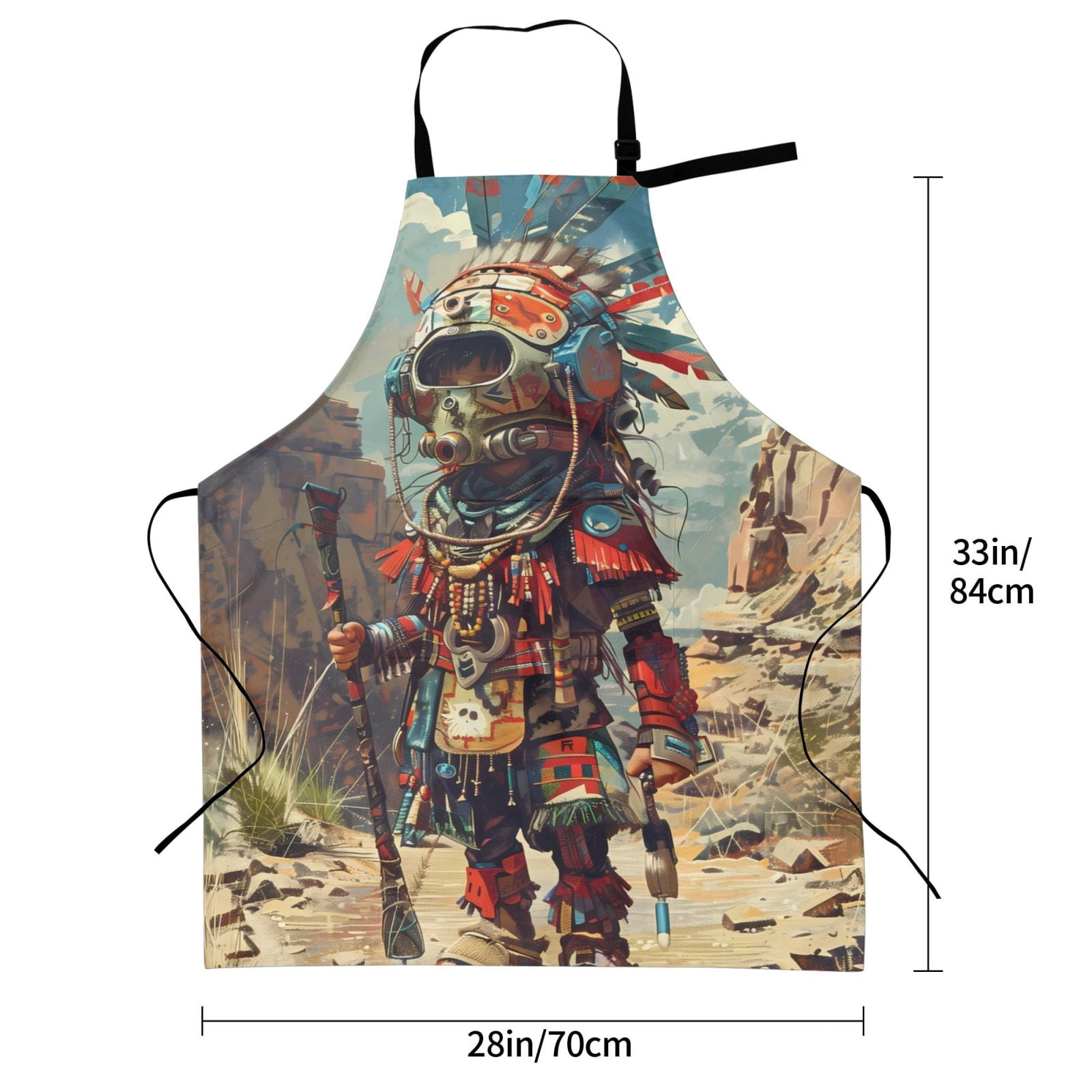 Kdxio Tribal Futuristic Warrior Apron with Pockets Adjustable Kitchen Aprons for Men Women Waterproof Aprons for Cooking,Drawing,Crafting, Baking Household Cleaning