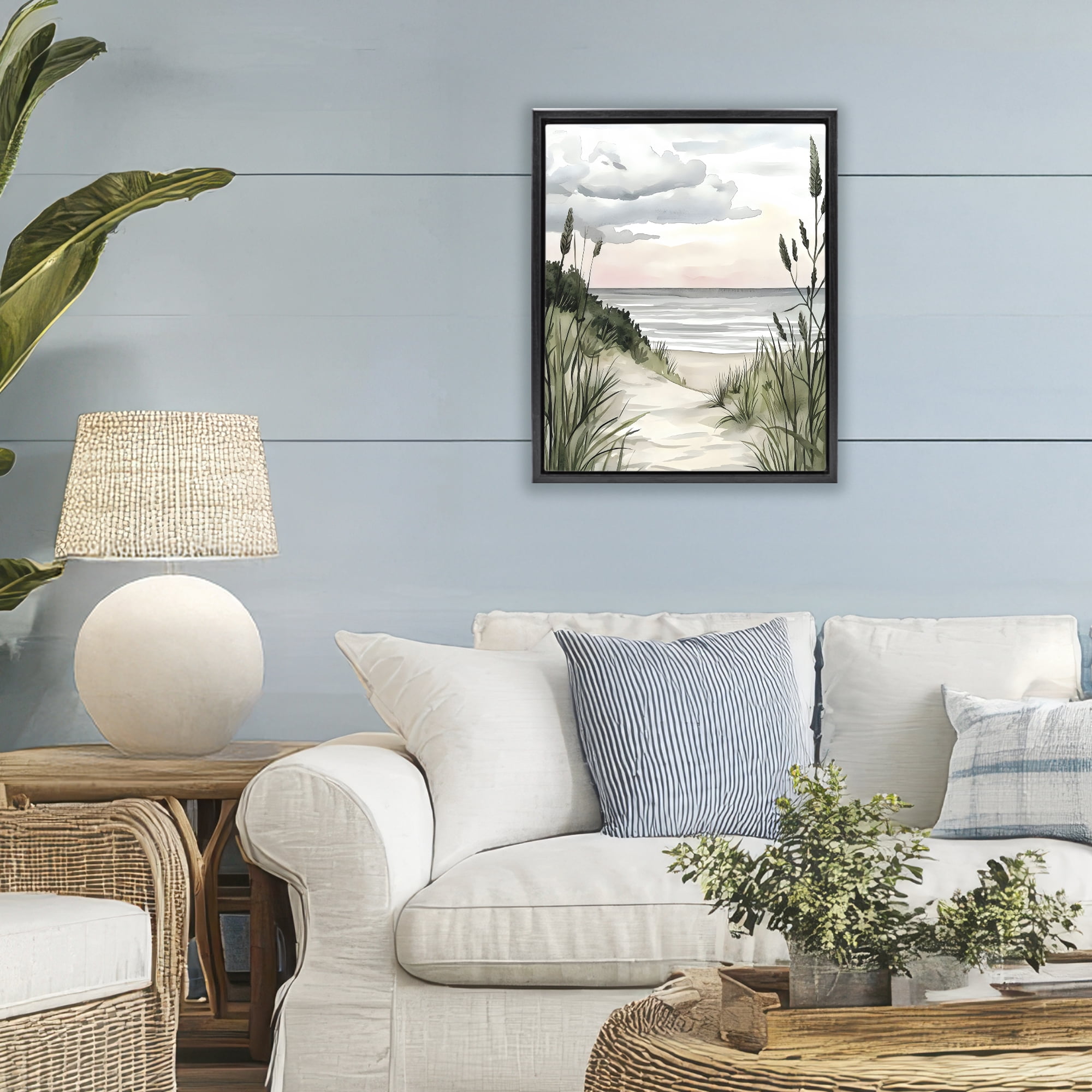 Stupell Industries Coastal Calm Seaside Dunes Black Framed Floater Canvas Wall Art, design by Riley B