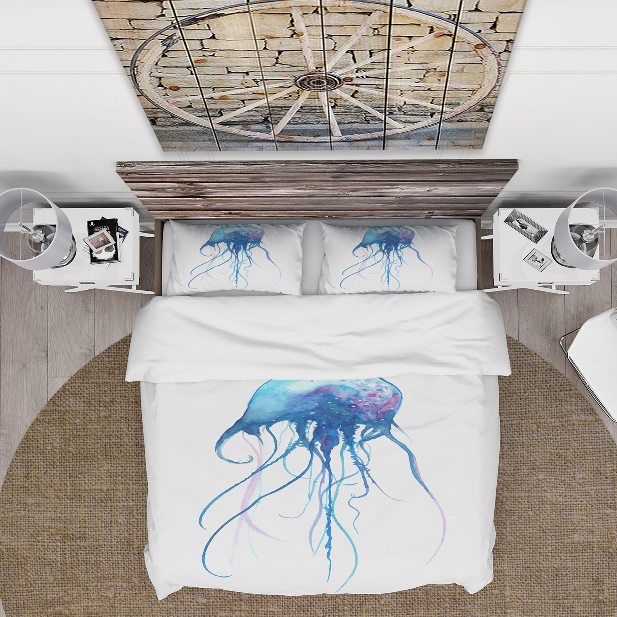 Designart 'Light Blue Jellyfish Watercolor' Animal Duvet Cover Set