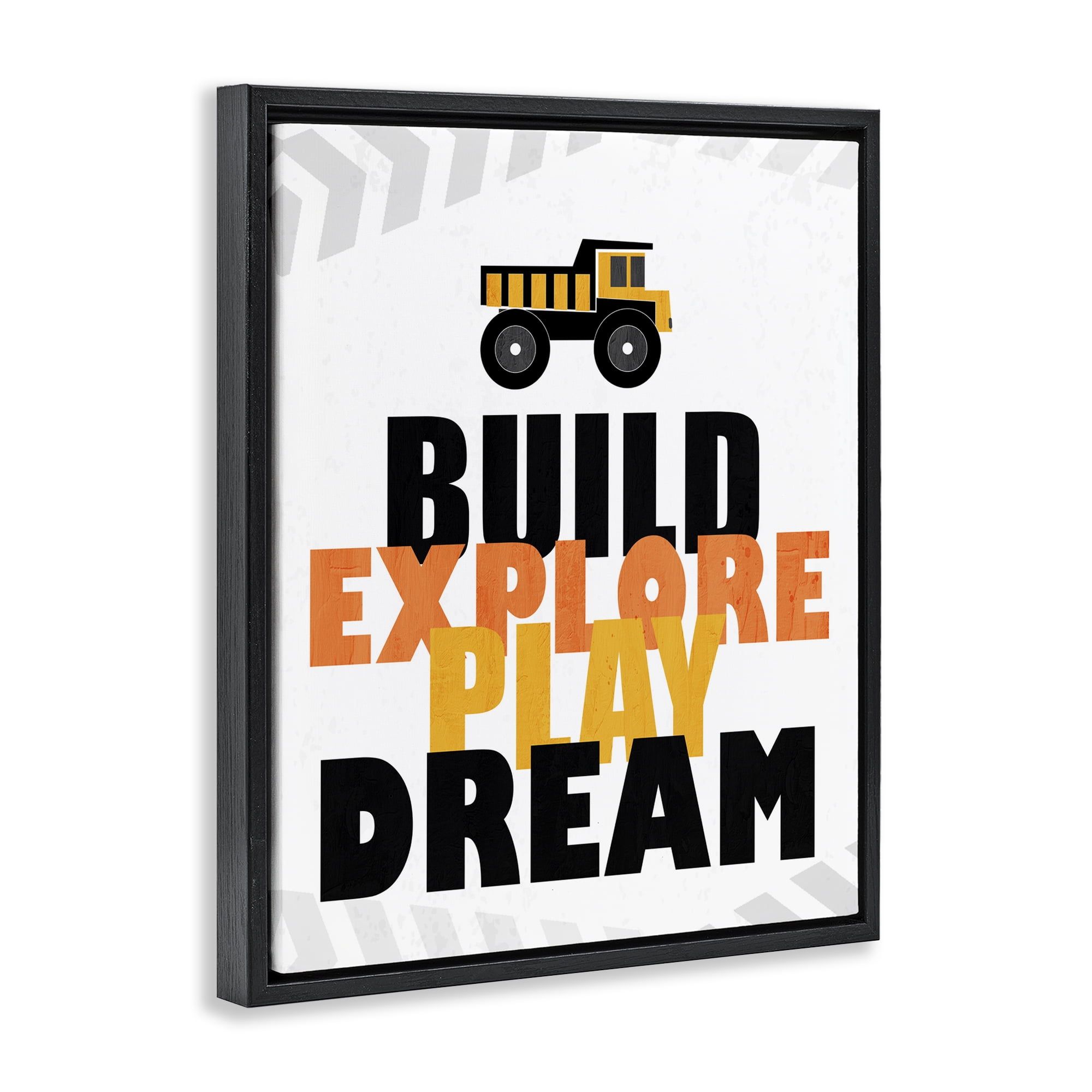 Build Explore Play Dream Black Framed Floater Canvas Wall Art, design by Kim Allen