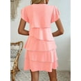 thumbnail image 3 of Women'S Elegant Chiffon Dresses Ruffle Tiered Layered Crewneck Flutter Sleeve Cocktail Party Flowy Midi Dress Pink M, 3 of 4