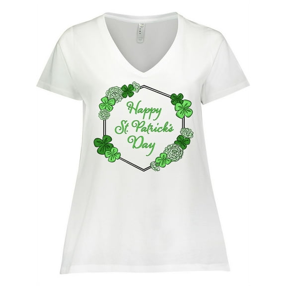 Inktastic Happy St. Patrick's Day Clovers Women's Plus Size V-Neck T-Shirt
