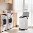 thumbnail image 4 of 90l lAUNDRY bASKET WITH wHEELS, rOLLING lAUNDRY hAMPER WITH lID AND hANDLES, pLASTIC rATTAN cLOTHES oRGANIZER, dIRTY cLOTHES bASKET FOR lAUNDRY rOOM, bEDROOM, dORMITORY sTORAGE, 4 of 8