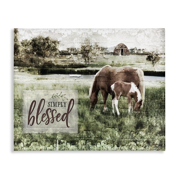 Stupell Industries Rustic Lodge Simply Blessed Distressed Farm Yard Horses Photograph Canvas Art, 20 x 16, by Jennifer Pugh