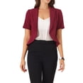 thumbnail image 1 of BLAZER CORTO DE OFICINA PARA MUJERES CHIC CON SOLAPA Y MANGAS CORTAS, ABIERTO EN FRONTAL, COLOR ROJO VINO, 1 of 6