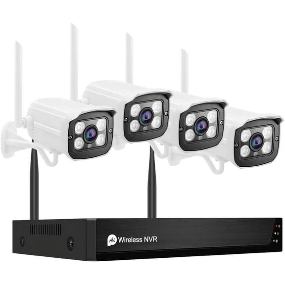 JideTech 4CH Outdoor Surveillance Camera Set, 4 x 3MP WiFi Cameras with 1TB HDD, IP66 Weatherproof, Supports IR Night Vision, Audio Recording, Motion Detection, Remote Access to App