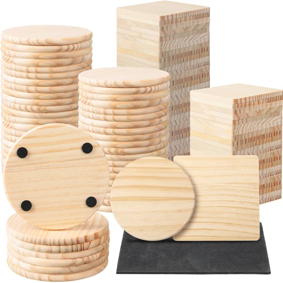 Posavasos de madera Hushee, 72 unidades, 10 cm, para manualidades, con almohadillas antideslizantes