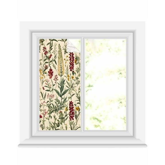 Window Privacy Film Vintage Plant Stained Glass Window Film Decorative Sun Block Window Cover Boho Botanical Flowers Green Leaf Ferns Window Clings Static Adhesive Sticker for Bathroom 19.6"x39.3"