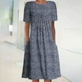 thumbnail image 2 of Summer Dress Saving! Women's Casual Plus Size Bohemian Print Short Sleeve Beach Dress Knee Length Dress Navy S, 2 of 5