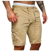 Cotonie Mens Shorts, Men Casual Solid Knee Length Cargo Shorts with Pocket Slim Fit Drawstring Summer Shorts Khaki 2XL