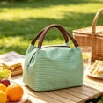 thumbnail image 3 of Striped Insulated Lunch Bag, Large Capacity Thermal Lunch Tote 9.06x7.09in, Reusable Cooler Bag for Work School Picnic (Green), 3 of 6