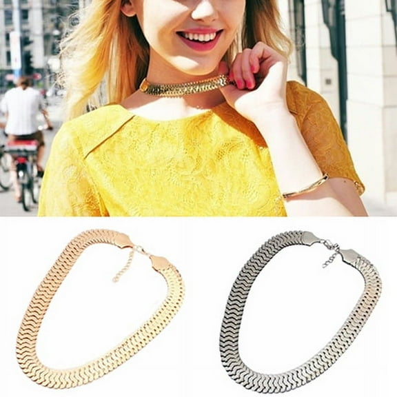 harmtty Women Thick Chain Alloy Link Bib Choker Necklace Jewelry Gift,Gold