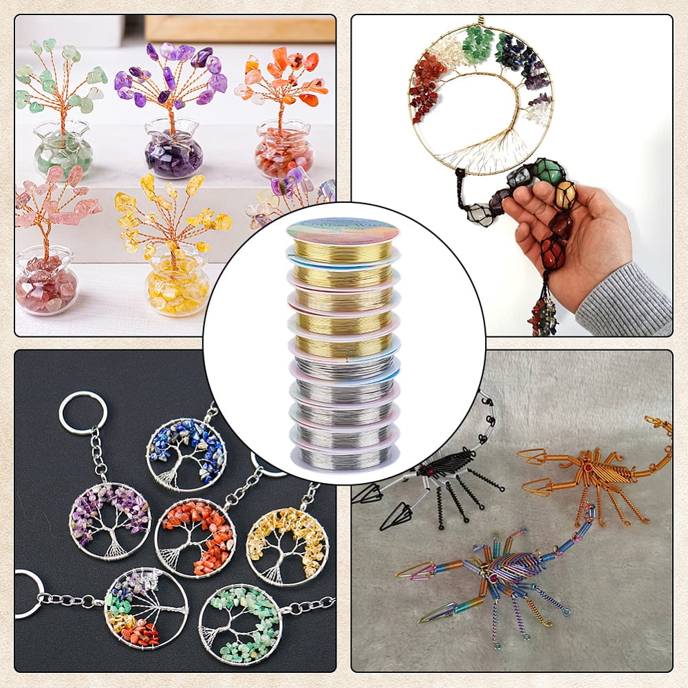 10 Rolls 10 Styles Round Copper Jewelry Wire Long-Lasting Plated Mixed Color 0.4~1mm 1 roll/style