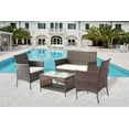 thumbnail image 5 of 4 Pieces Outdoor Patio Chair Sets, Rattan Wicker Bistro Conversation Sets with 2 Pillows, Garden Backyard Balcony Poolside Armchair Seat Furniture Sets with Soft Cushion and Glass Table, Brown, S2297, 5 of 9