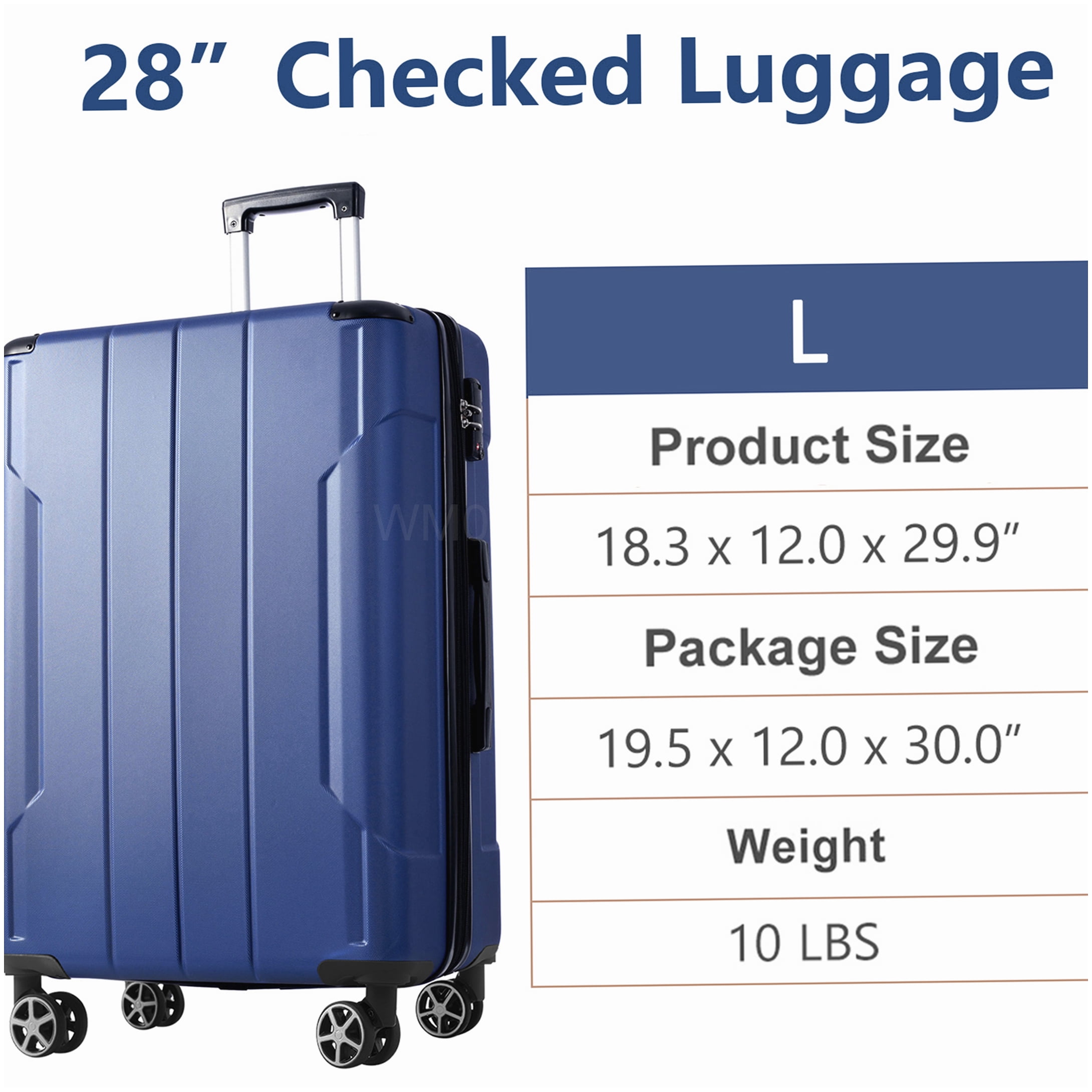28" Blue Expandable Check-in Suitcase, Durable ABS Hardshell Luggage with TSA Lock & 8 Wheels