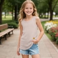 thumbnail image 2 of UngA Girls Tank Tops Kids Athletic Ribbed Knit Sleeveless Tops Basic Camisole Toddler Tank Tops Girls (Beige,9-10 Years), 2 of 7