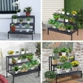 thumbnail image 6 of 3 Tier Stair Style Metal Plant Stand, Garden Shelf for Large Flower Pot Display Rack Indoor Outdoor, Black, 6 of 8
