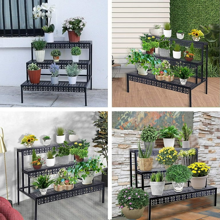 Simple Trending 3 Tier Metal Plant Stand Outdoor Indoor Waterproof,  Stackable Heavy Duty Tall Plant Shelf Flower Pot Holder for Garden, Display  Rack