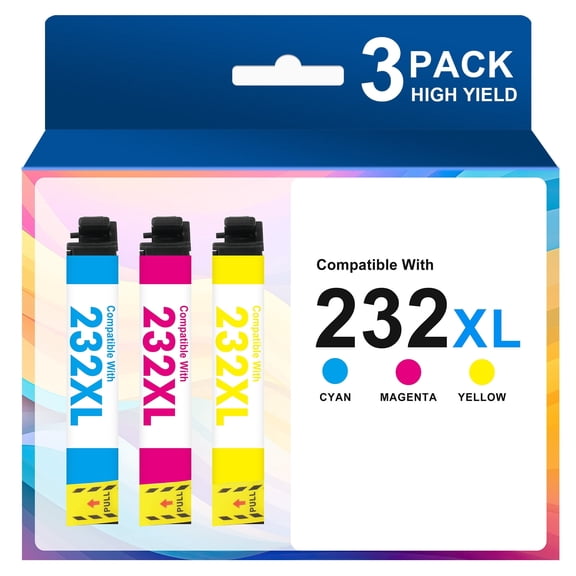 232XL Ink Cartridges 3-Pack Cyan Yellow Magenta, Compatible for Epson 232XL 232 Printer Ink Combo Pack for Workforce WF-2930 WF-2950 Expression XP-4200 XP-4205